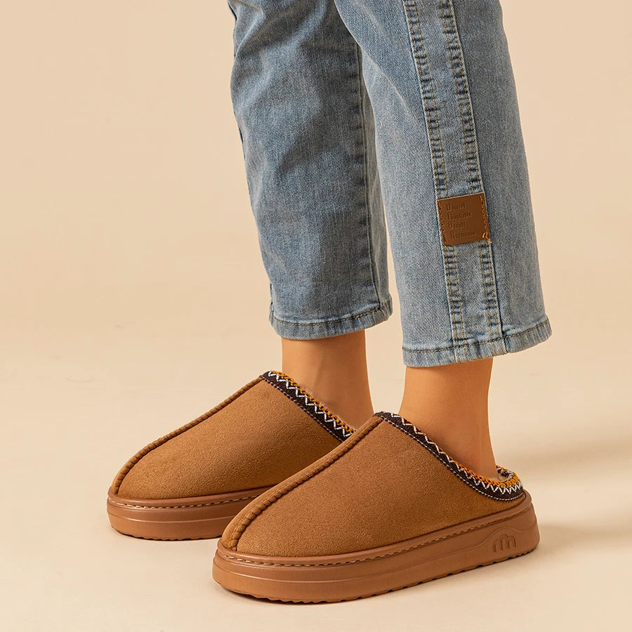 Winter Women'S Slippers Boots Fashion Fuzzy Fur Anti-Slip Soft Sole Outdoor Indoor Warm Comfort Men Plush Houseshoes Couple